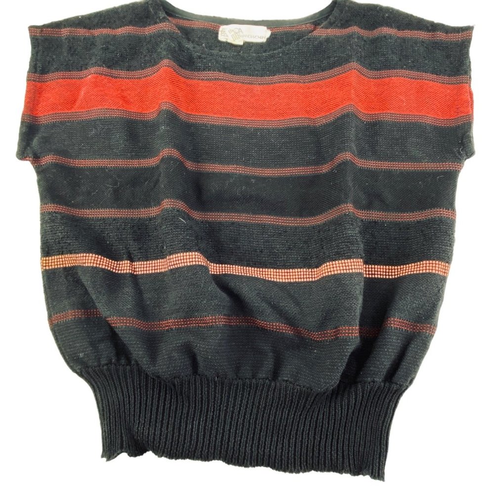Vtg 60s Designer Patricia Feiwel RARE  Sz S Multi-color Short Sleeve HANDWOVEN K